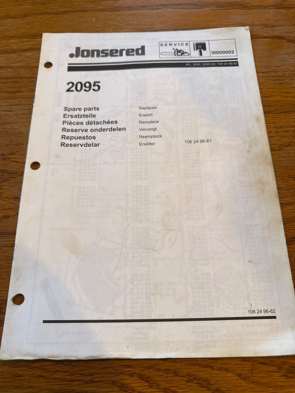 Jonsered 2095 chainsaw Illustrated parts MANUAL,ipl manual m1