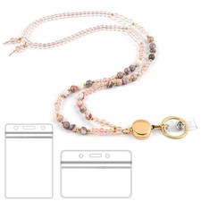 Stone Beaded Lanyards ID Badges Keys Retractable Reel Lanyard Teacher Pink
