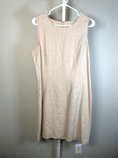 Linen Dress Size 12 Beige Zip up Sleeveless Beach Vacation Summer Resortwear