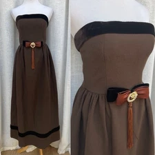 Irene GALITZINE couture Brown strapless maxi dress with velvet accents