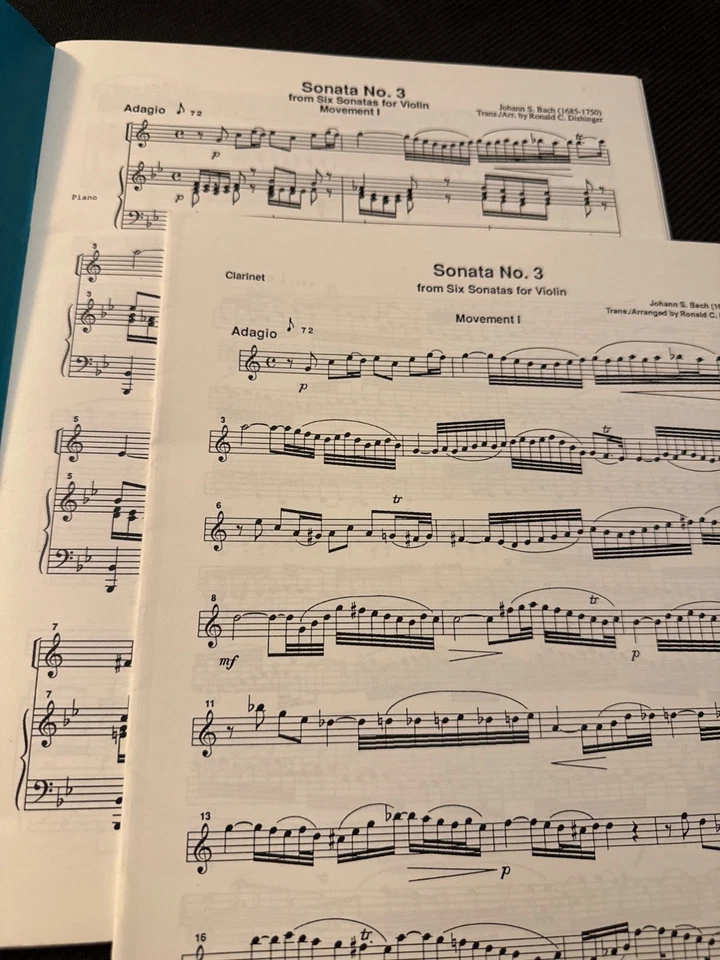 J.S. Bach Sonata No. 3 in E Major BWV1016 Clarinet & Piano Medici Music Book - Image 3 of 3