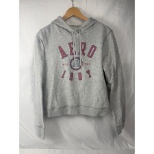 Aeropostale Small Gray Aero 1987 Graphic Hoodie Fleece Pullover Sweatshirt