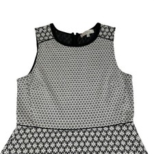 Loft Womens Black White Geometric Jacquard Sleeveless Fit Flare Dress Size 12