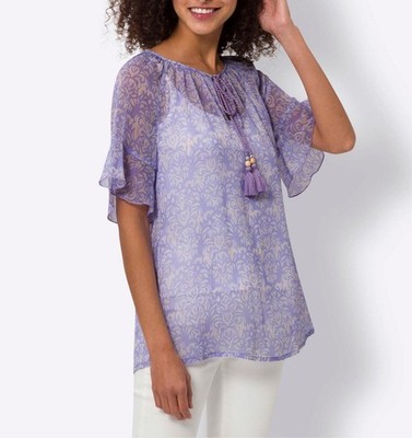 Mode von Heine Damen Bluse Oberteil Rundhals Kurzarm Chiffon NEU
