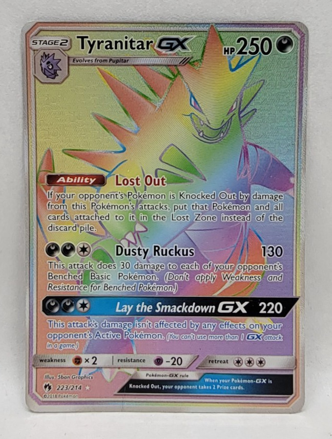 2020 Pokemon TCG  S&M Lost Thunder TYRANITAR GX Rainbow Secret Rare 223/214 - MP