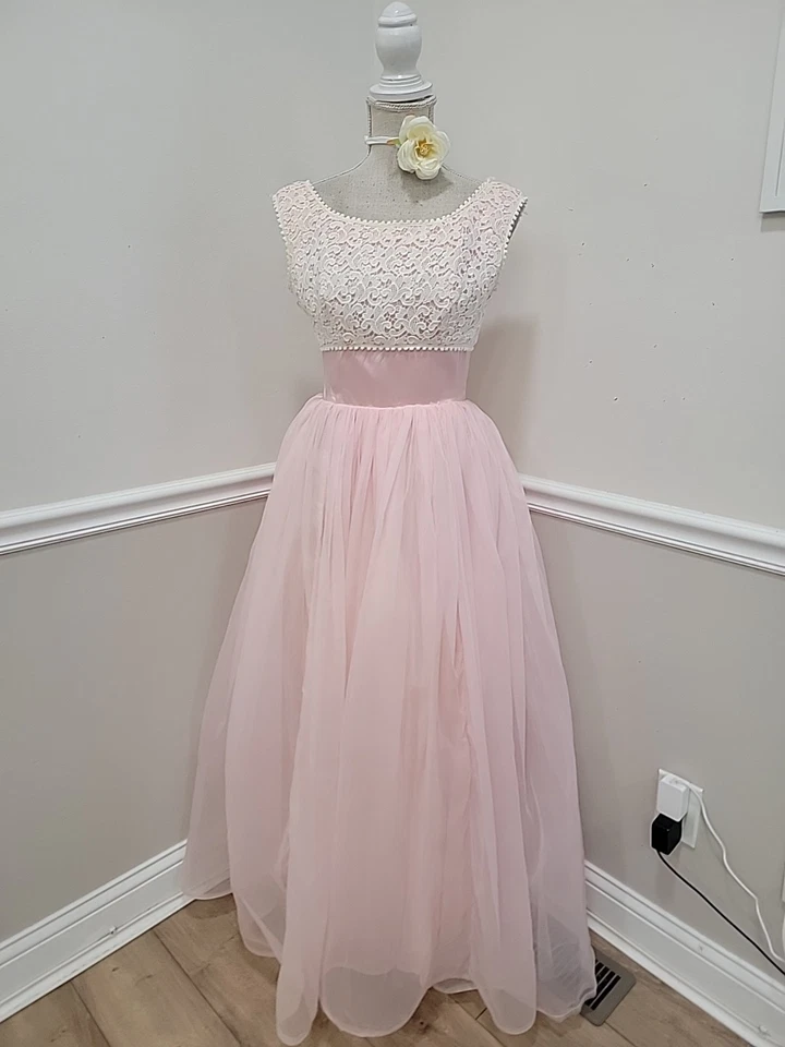 Vestido de fiesta vintage de cupcake de encaje rosa de mediados de siglo de los años 50 de mediados de siglo/tal cual Foto 2 de 4