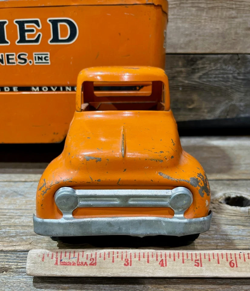 1954-55 Tonka, Allied Van Lines, Semi-Tractor & Trailer, Pressed Steel, Orange - Image 2 of 4