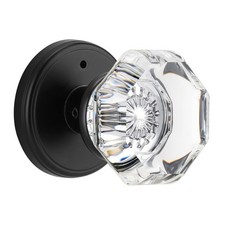 Glass Door Knobs Interior with Lock, Octagon Crystal Privacy Round Matte Blac...