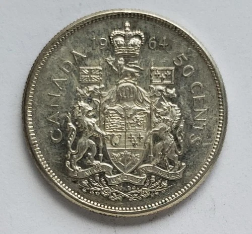 1964 CANADA SILVER 50 CENT - EF40 - QUEEN ELIZABETH II HALF DOLLAR #642