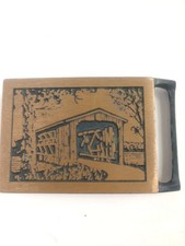 Vintage Tech Ether Guild buckle solid brass Langley Covered Bridge Dated 1975