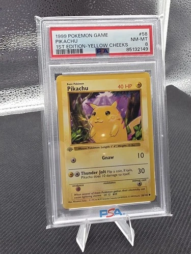 Pokemon Card 1st Edition Base Shadowless PSA 8 Yellow Cheeks Pikachu