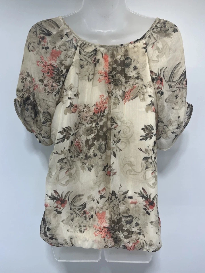 Sarah Michelle Top 女式大码奶油色花卉艺术流畅波西米亚 Y2K — 第 4/4 张图片