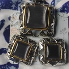 Silver Tone Gray cats Eye Square Pendant & Stud Earrings Jewelry Set Metal — photo 5