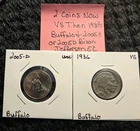 PRE WW2 Buffalo Nickel 5c & 2005 Buffalo Then and Now Set 2 Jefferson 5c