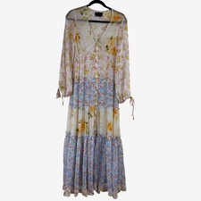 Asos Women Sheer Floral Tiered Shabby Chic Maxi Dress Size S Cottage Prairie