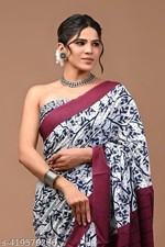 Women Mul Cotton White Saree With Blouse For Women Indian Ethnic Sari Draper