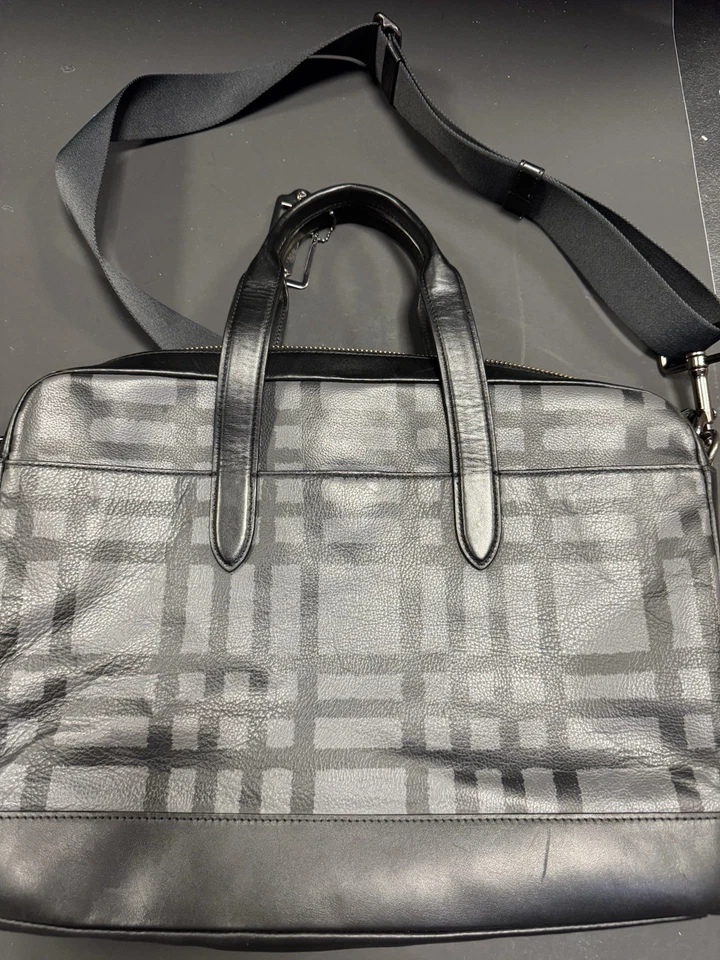 Bolso de negocios de cuero negro y gris estampado a cuadros COACH HAMILTON WILD F1118 Foto 4 de 4