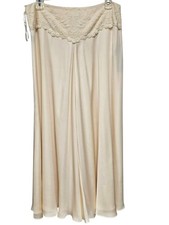 New Ralph Lauren 100 Silk Ivory Lace Embroidered Trim Flowy A-Line Skirt Sz 10