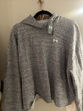 Under Armour Rival Terry Hoodie Gray Women Medium Oversized Cropped Pullover NWT