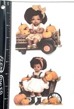 Lot of 2 African American Girls Wagon Pumpkins SINGLE LAYER Embellishments 746