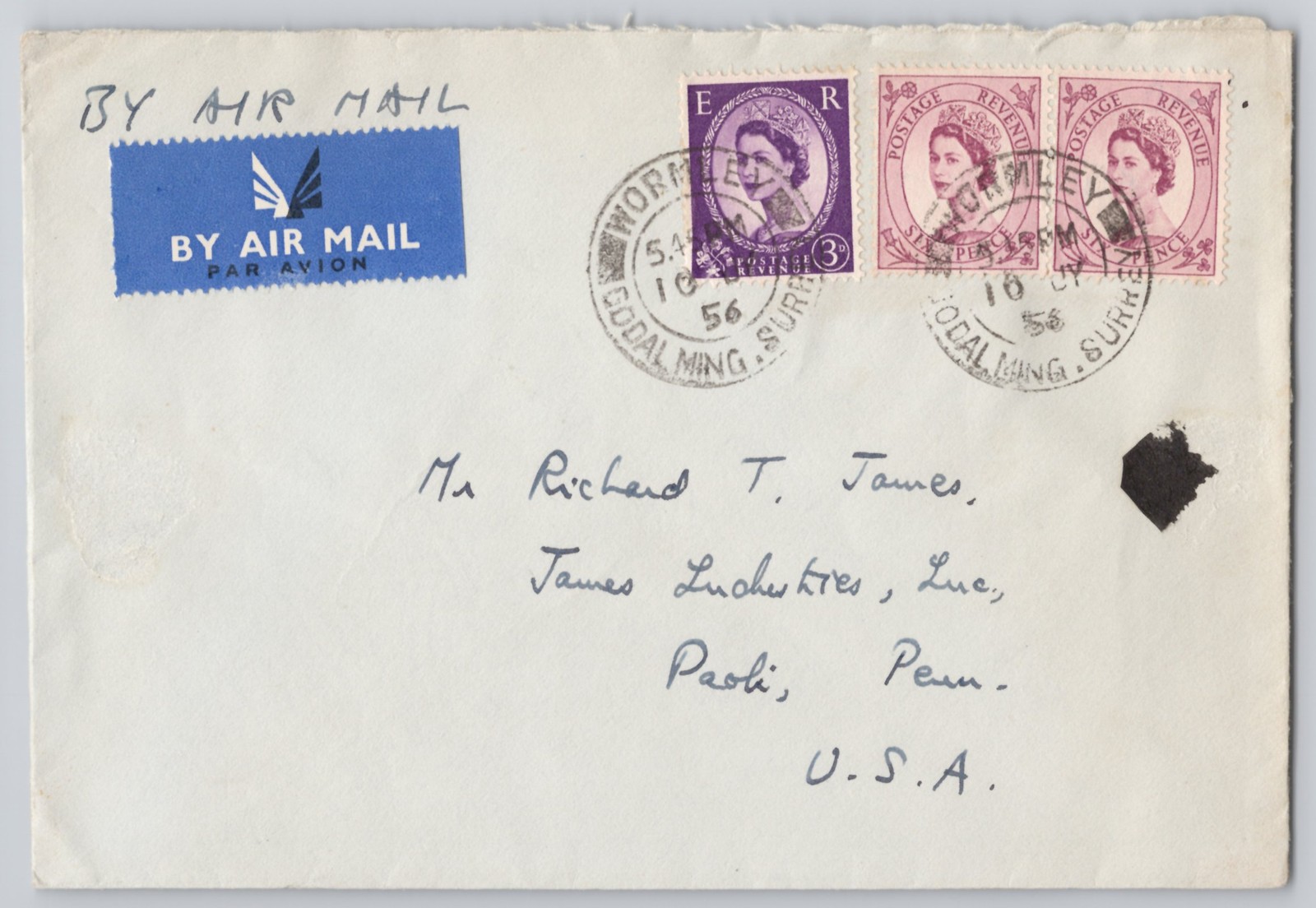 Godalming, Surrey, England — Air Mail cover to Paoli, Pennsylvania, , UK