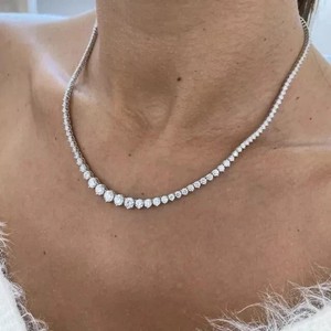 Authentic 20Ct Round Cut Lab-Created Diamond Women's Tennis Necklace 14K White Gold Plated