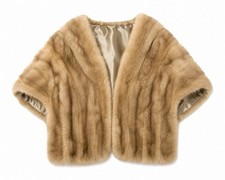 Vintage Genuine Mink Fur Stole Wrap Beige Tan Satin Lined 1950s 1960s