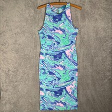 Tori Richard Honolulu Small Blue Pink Abstract Marbled Swirl Sheath Dress Hawaii