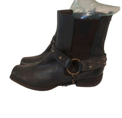 Bernardo Square Toe Boots Sz 10B With Brass Studded Harness Strap Cool Western