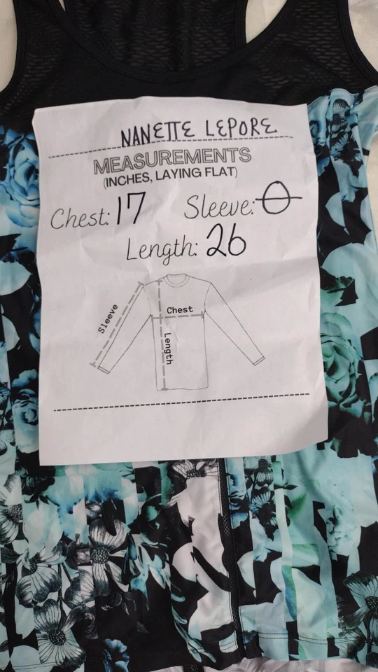 Camiseta sin mangas Nanette Lepore para mujer XS negra azul malla floral espalda deportiva cremallera Foto 2 de 4