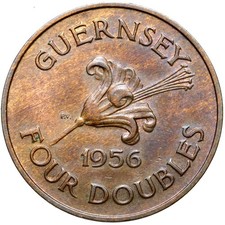 Guernsey - Elizabeth II. - Coin - 4 Four Doubles 1956 - London - CONDITION!