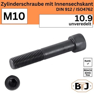 DIN 912 -10.9-M10 Zylinderschrauben mit Innensechskant -blank 000- ISO 4762