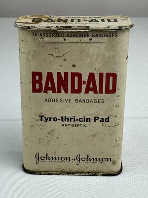 Vintage Tyrothricin Pad Band-Aid Tin Adhesive Bandages Johnson & Johnson