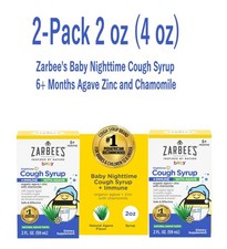 2-Pack 2oz 4oz Zarbee's Baby Nighttime Cough Syrup Immune Support Agave 11/26