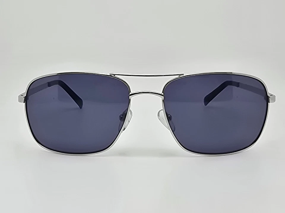 Calvin Klein R163S 045 Silver Frame Dark Blue Lens Aviator Sunglasses w/ Case - Image 2 of 4