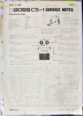 Boss CS-1 Compression Sustainer Effects Foot Pedal Original Service Notes, 1980