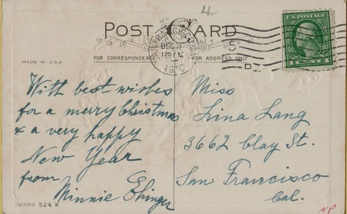 Christmas Joy Margaret Evans Price a/s Postal MEP 1910 Dividido Back Stecher - Imagen 2 de 2