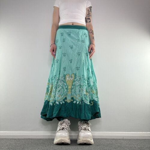 Y2K sequin floral boho pattern summer floaty maxi skirt - Picture 2 of 4