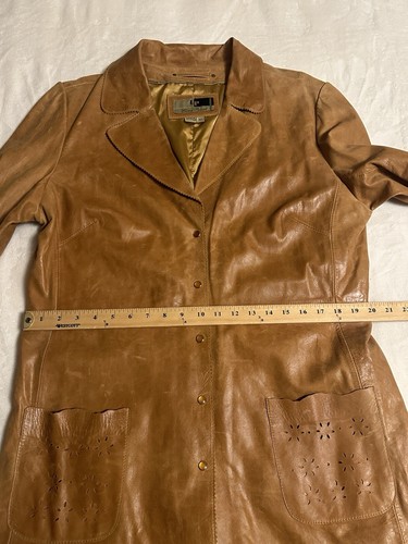 Vintage Lucien Piccard Soft Leather Long Jacket Perforated XL Caramel 70’s Mod Hip - Bild 22 von 22