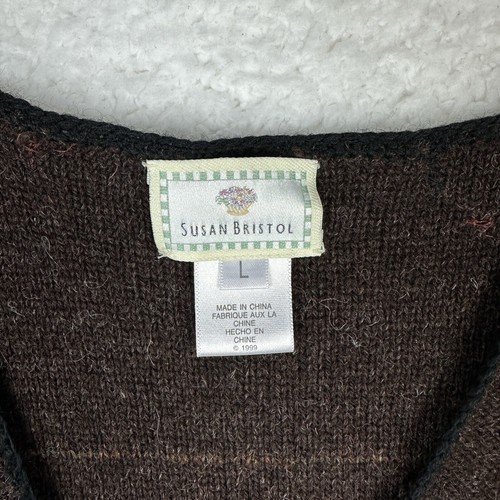 VTG 1999 Susan Bristol Sheep Sweater Vest Shetland Wool Large Brown Lambs *Holes - Afbeelding 4 van 14