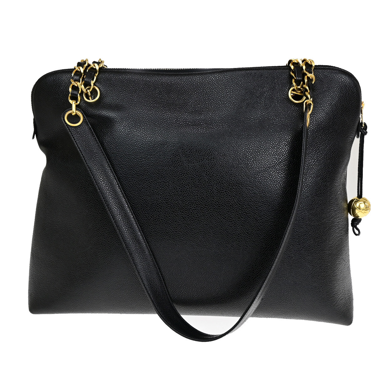 CHANEL CC Logo Chain Shoulder Bag Caviar Skin Leather Black