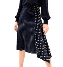 LAUREN RALPH LAUREN Polka Dot Midi Pull-On Skirt NAVY BLUE Size Medium HO193