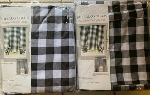 Achim Light Filtering Rod Pocket Tie-Up Curtain Buffalo Check, 42"X63" SET OF 2 - Picture 2 of 4