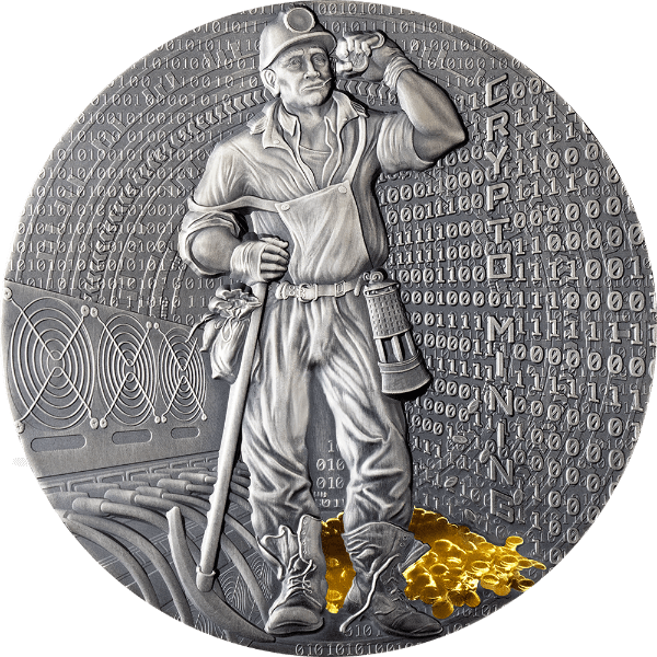 Crypto Mining 50 g Antique finish Silver Coin 2$ Niue 2021