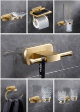 Brushed Gold Bath Robe Hook Towel Ring Shelf Toilet Paper Toothbrush Holder