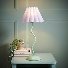 Wiggle Green Pastel Metal Table Lamp Lilac Pleated Tapered Shade Bedroom Light
