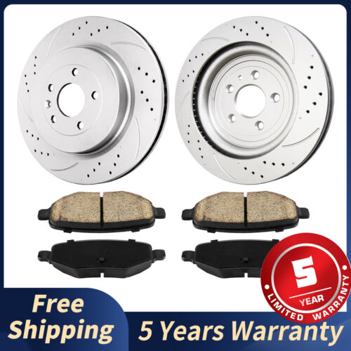 Rear Drilled Disc Rotors & Brake Pads Kit For Ford Flex 2012 2013 2014 2015-2019