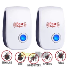 2x Ultrasonic Pest Repeller Electronic Plug In Control Repellent Reject Mice Bug