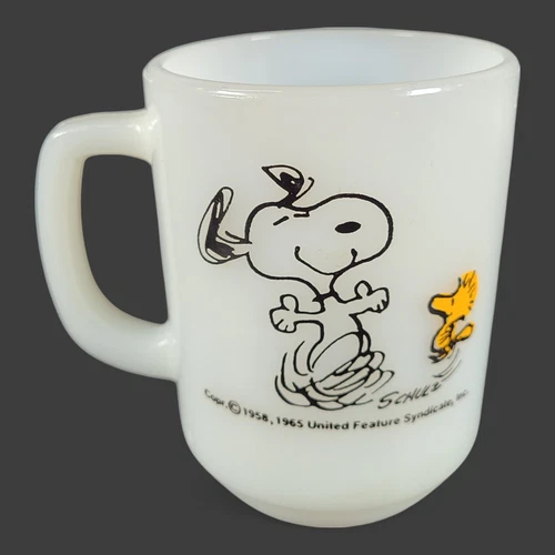 Vintage 1965 Fire King Snoopy Woodstock Mug Life is Pure Joy Schulz