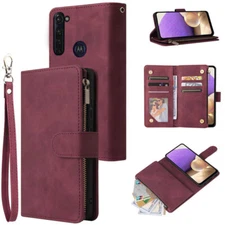 For Moto G Pro Wallet Case Zipper Pocket Flip Card Wrist Strap Kickstand Case